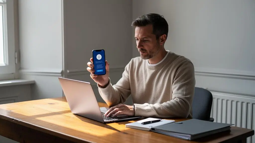 Une professionnelle envoie une lettre recommandée électronique depuis son bureau.